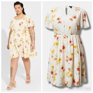 Torrid Floral Mini Dress - White, Yellow, Red